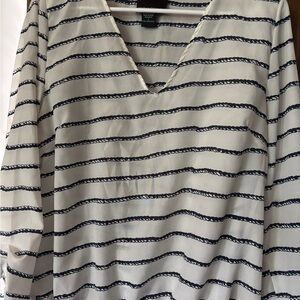 Cynthia Rowley Nautical Navy and White 3/4 Sleeve Blouse